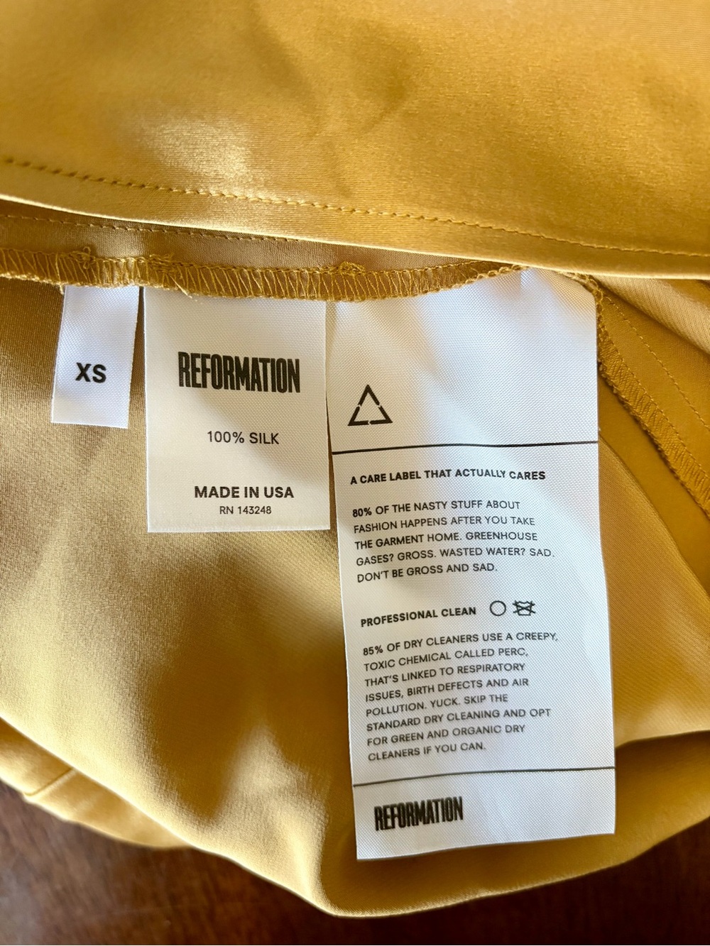 Champagne Gold Reformation Slip Tank, Made of 100% silk, Size XS - Picture 3 of 3